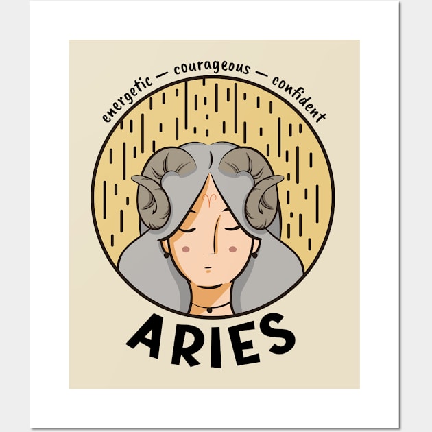 Aries Zodiac Girl Wall Art by Whimsical Frank